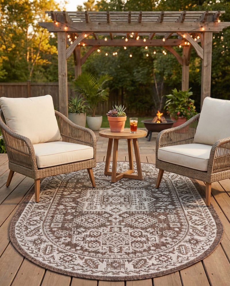 Tribal Terrace Treasures Collection Area Rug -  Incan Isle (Brown) Oval Brown  lifestyle 75