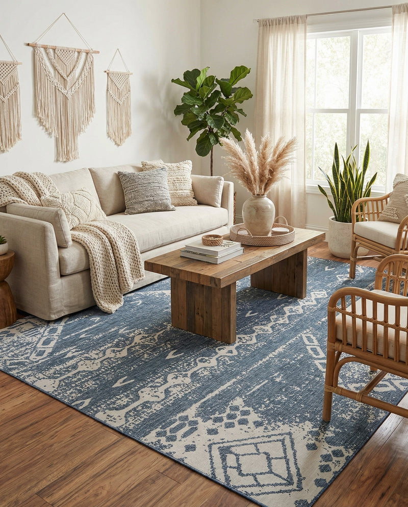 Desert Nomad Terrace Collection Area Rug - Sahara (Blue) Rectangle Blue  lifestyle 16