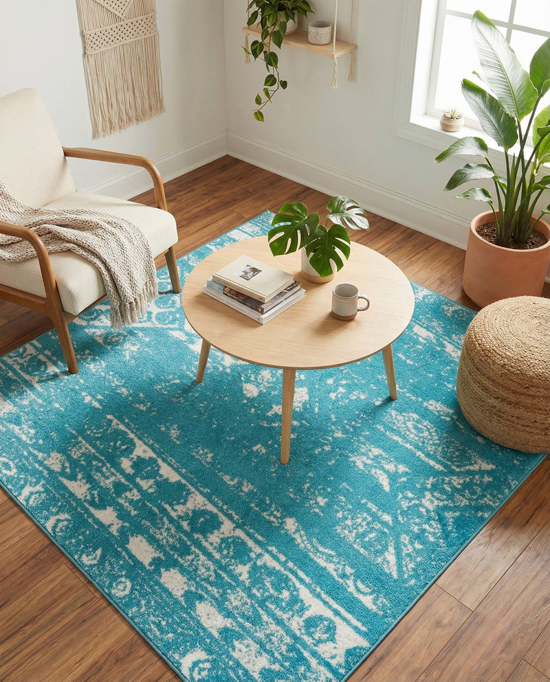 Brighton Stripes Collection Area Rug - Sussex (Turquoise) Square Turquoise  lifestyle 58