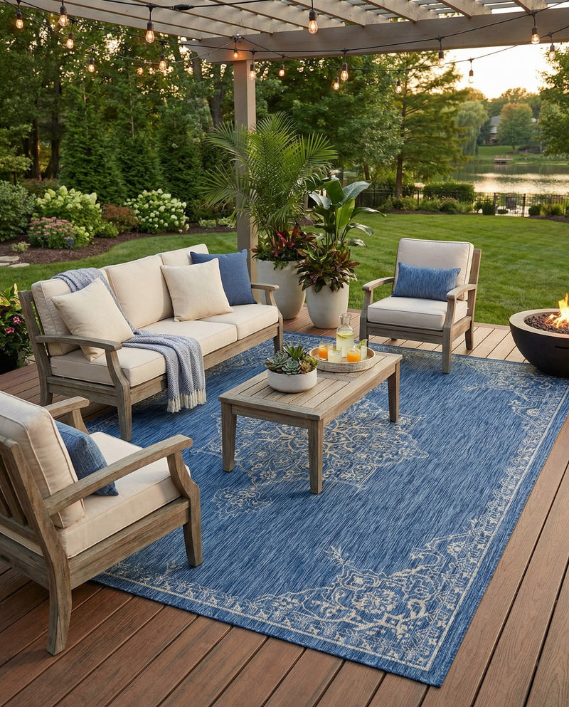 Patio Heritage Collection Area Rug -  Charleston (Blue) Rectangle Blue  lifestyle 3