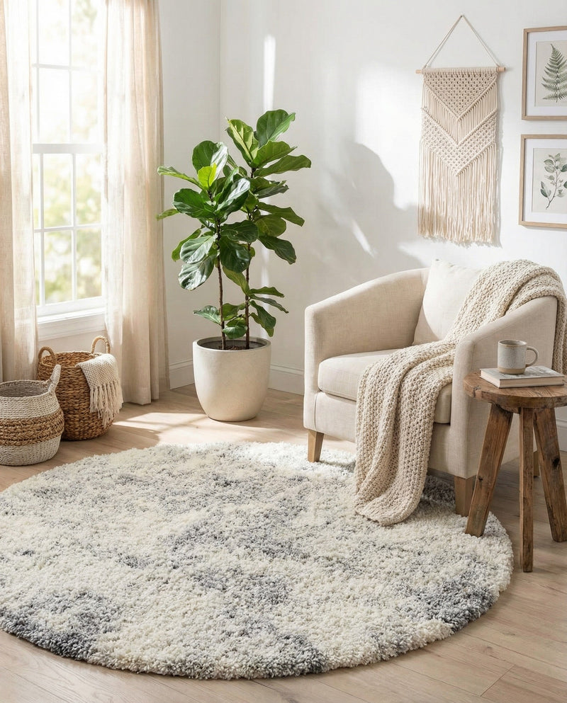 Cozy Haven Shag Collection Area Rug -  Tranquility (Pebble Gray) Round Pebble Gray  lifestyle 24