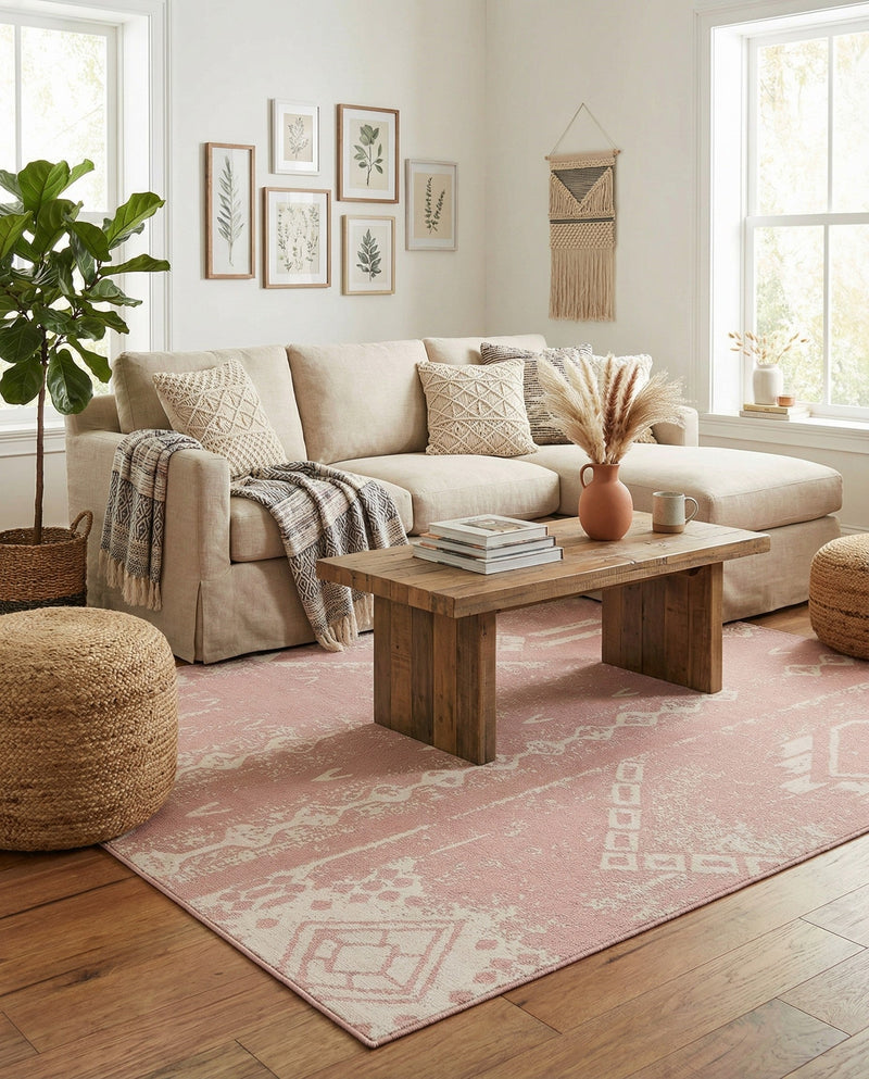 Desert Nomad Terrace Collection Area Rug - Sahara (Pink) Rectangle Pink  lifestyle 12