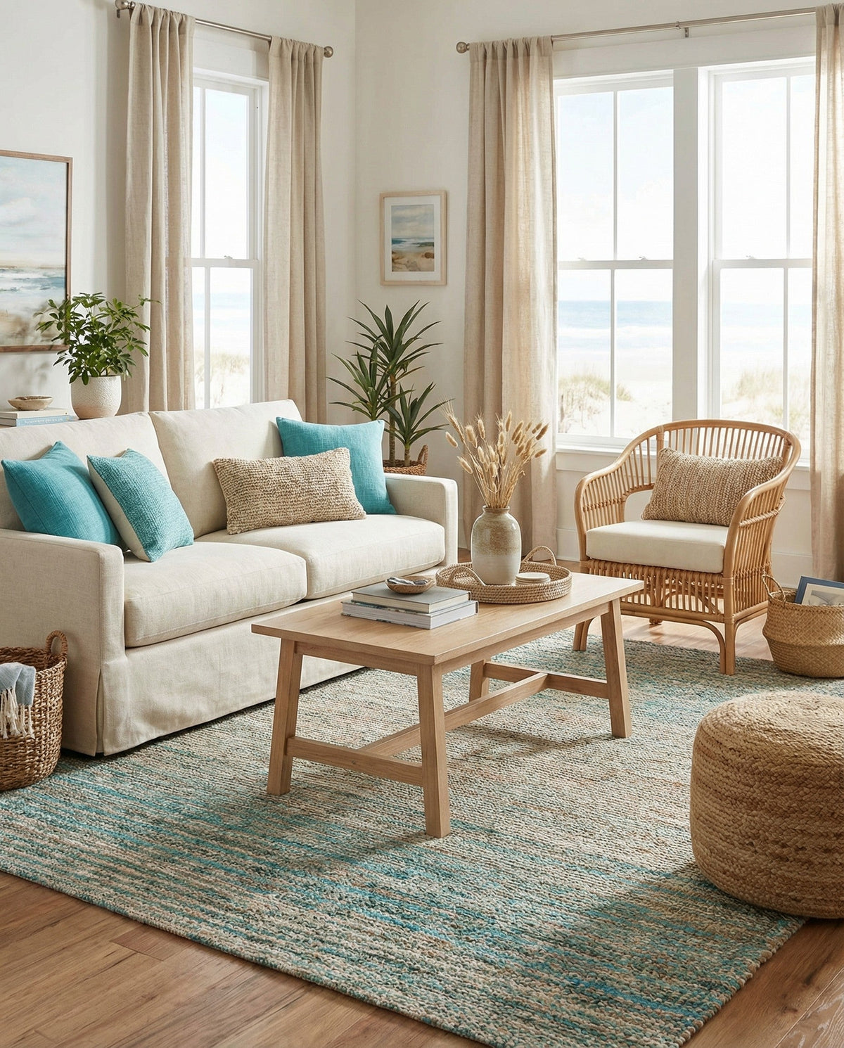 Savannah Threads Collection Area Rug -  Gobi Square Ivory and Blue  lifestyle 101