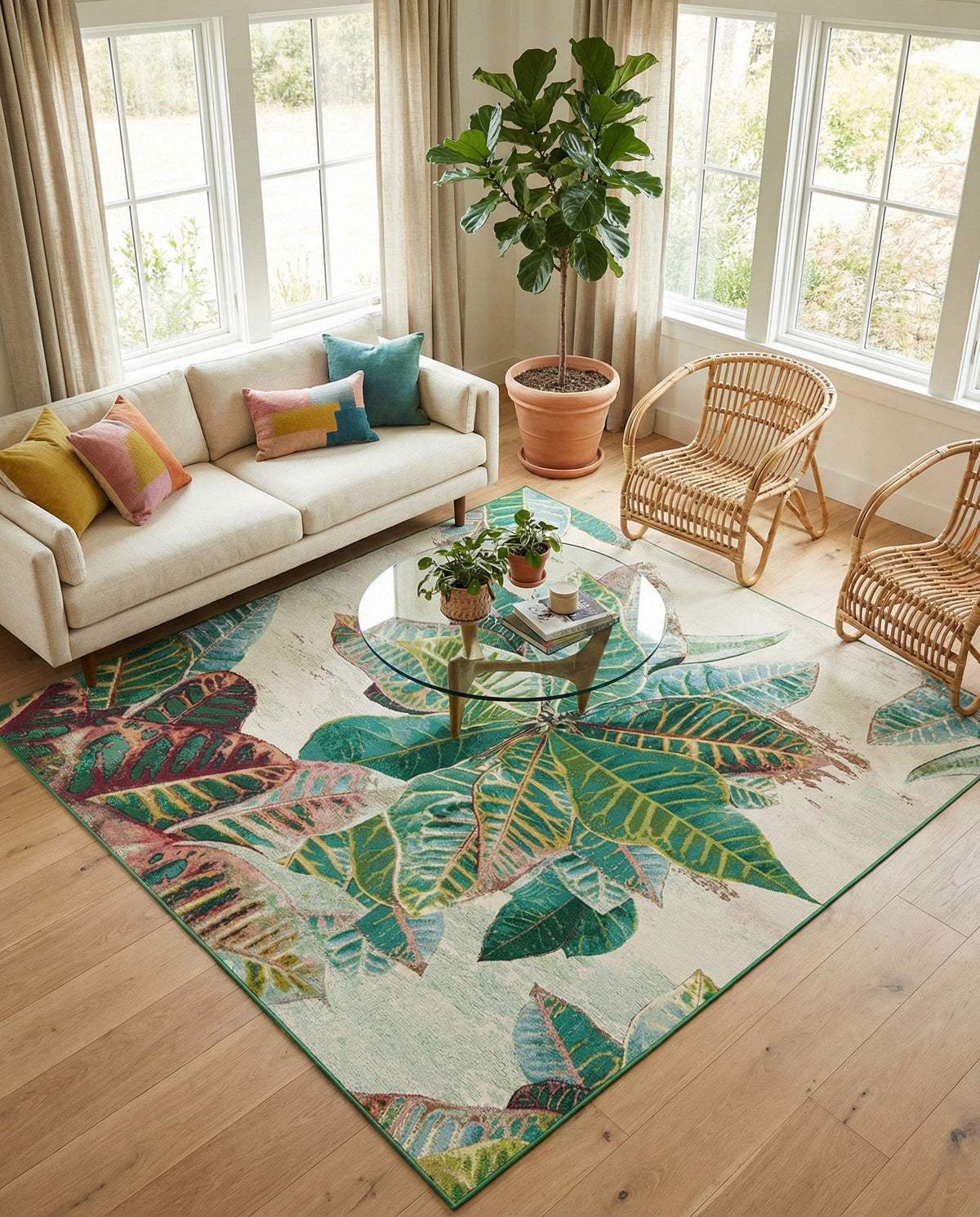 Seaside Blooms Collection Area Rug -  Fern Square Multi  lifestyle 136