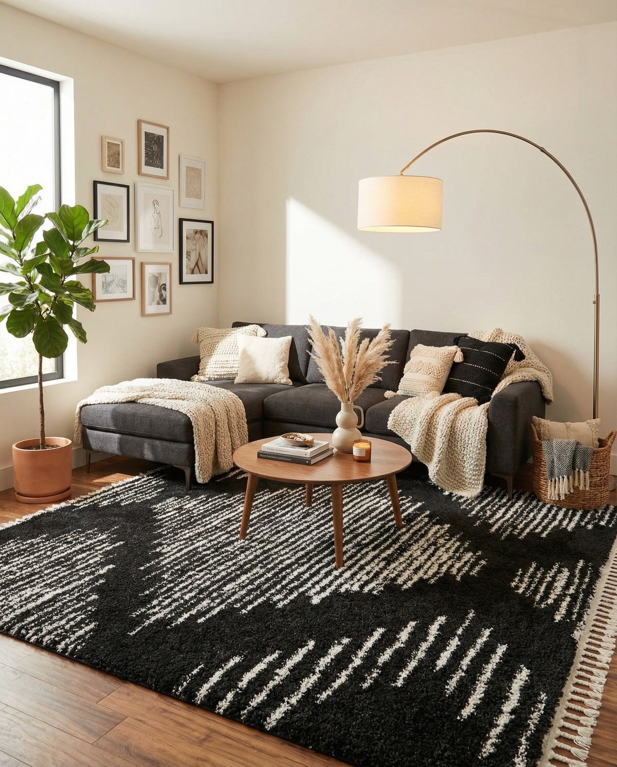 Tranquil Tides Shag Collection Area Rug -  Azure Square Black and White  lifestyle 119