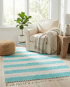 Tassel Trail Collection Area Rug - Pathway (Turquoise and Ivory) Rectangle Turquoise and Ivory  lifestyle 16