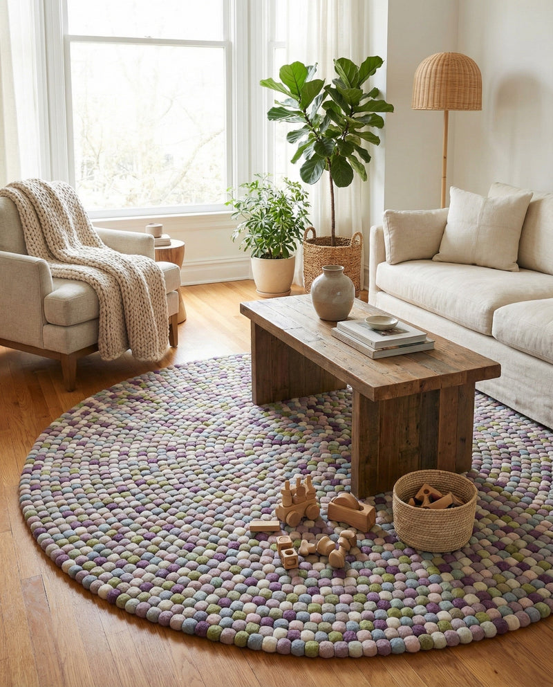 Woolen Sphere Collection Area Rug - Orbsburg (Pink and Purple) Round Pink and Purple  lifestyle 66