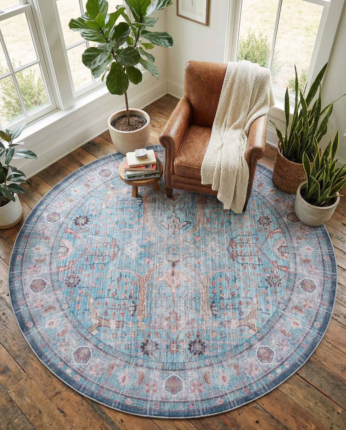 Zahara Oasis Collection Area Rug -  Marrakech Round Blue  lifestyle 81