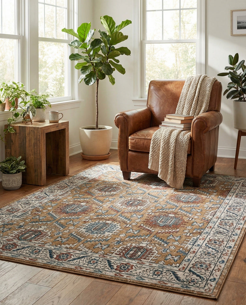 Mykonos Manor Collection Area Rug -  Paros Rectangle Mustard Yellow  lifestyle 47