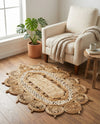 Woven Seaside Jute Collection Area Rug - Coastalhaven (Natural and White) Oval Natural and White  lifestyle 16