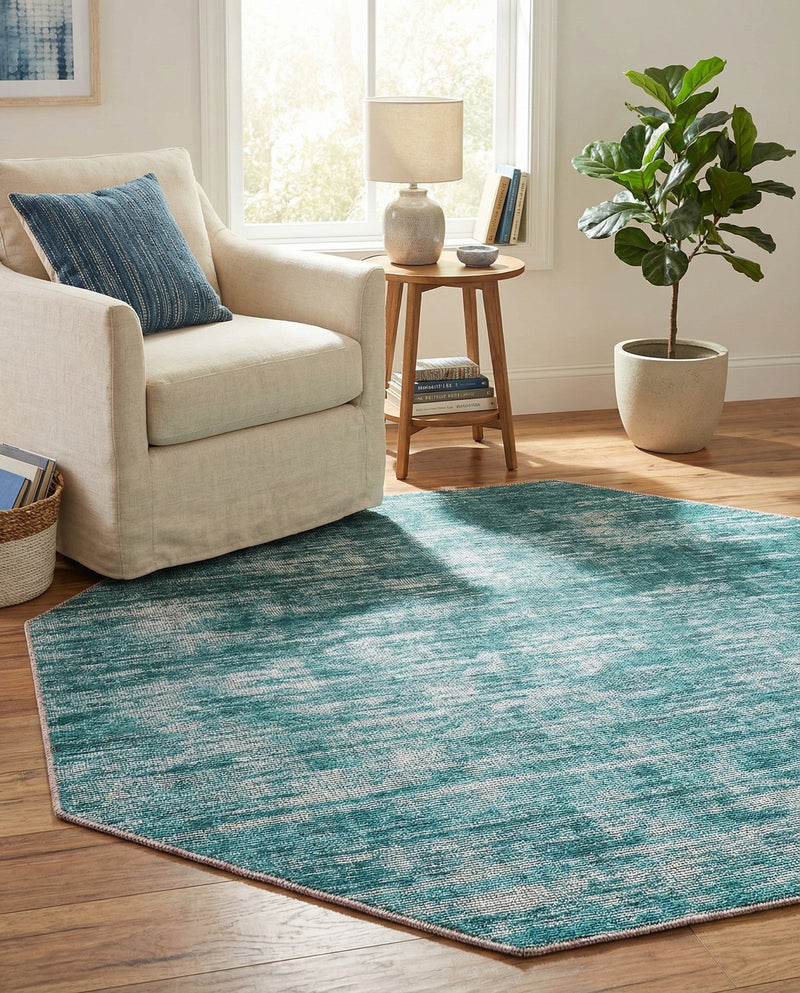 Sahara Essence Collection Area Rug - Oasis (Teal) Octagon Teal  lifestyle 45