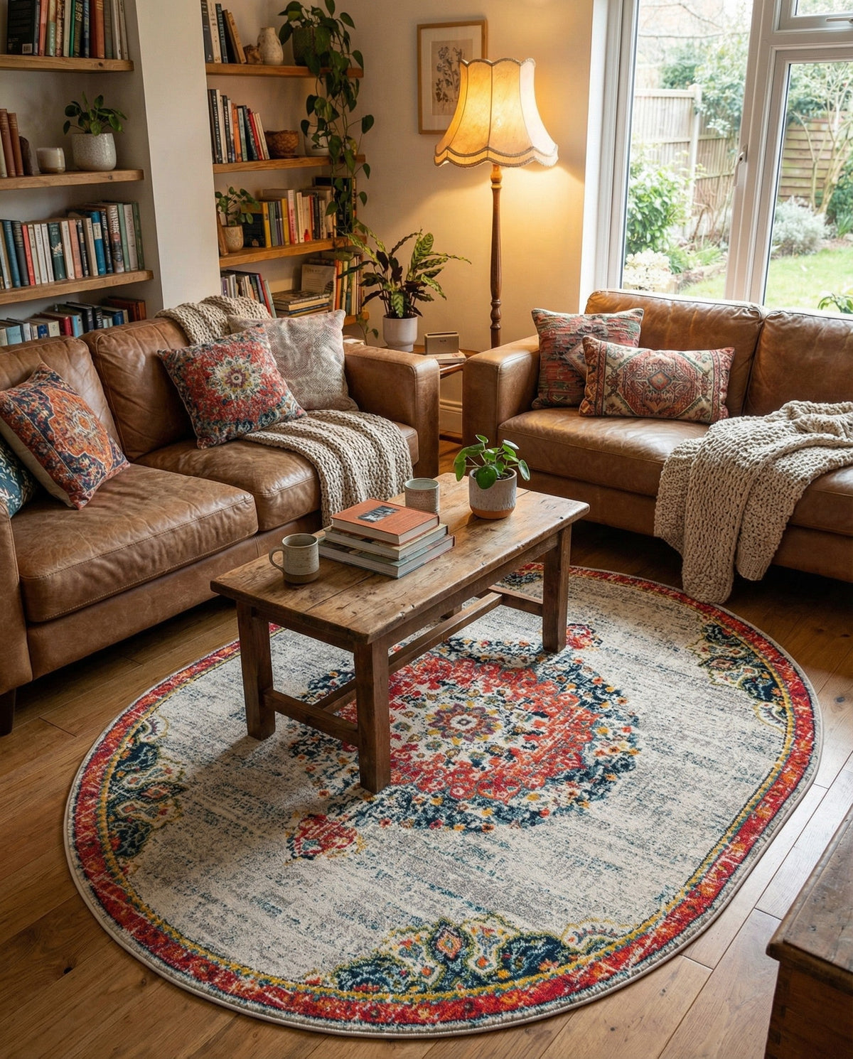 Brighton Terrace Collection Area Rug - Hove (Ivory) Oval Ivory  lifestyle 122