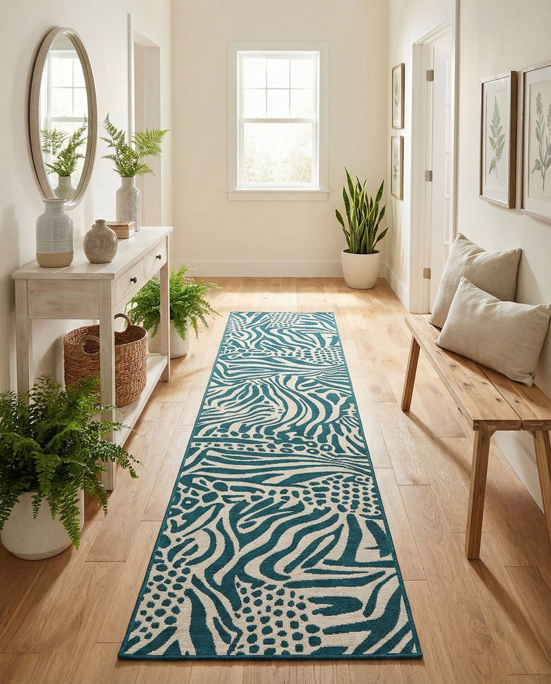 Savannah Escape Collection Area Rug -  Masai Runner Navy Blue and Ivory  lifestyle 74