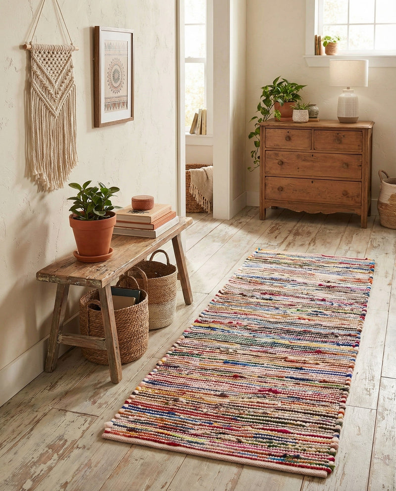 Thar Cotton Collection Area Rug - Alleppey Runner Multi White  lifestyle 77