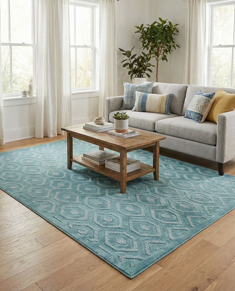 Garden Lattice Charm Collection Area Rug - Arbor (Aqua) Rectangle Aqua  lifestyle 9