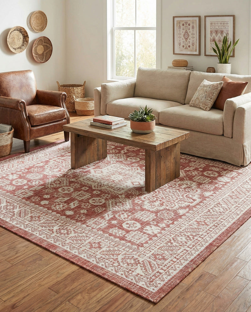 Tribal Terrace Treasures Collection Area Rug -  Incan Isle (Rust Red) Square Rust Red  lifestyle 78