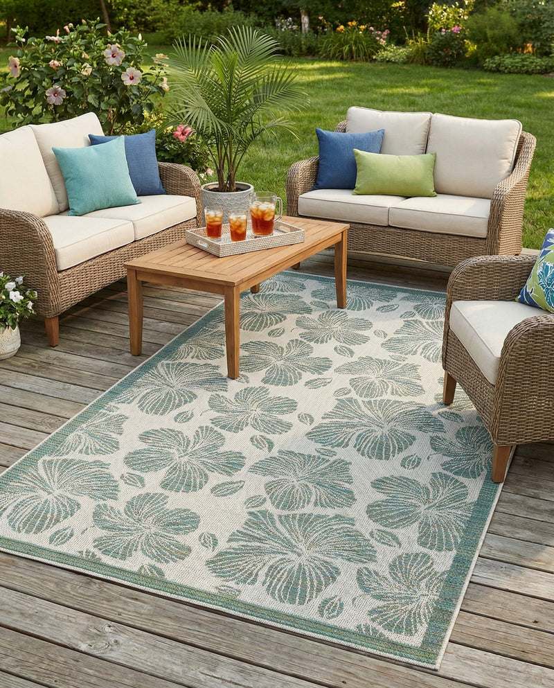 Coastal Terrace Collection Area Rug -  Marina Rectangle Ivory and Beige  lifestyle 13
