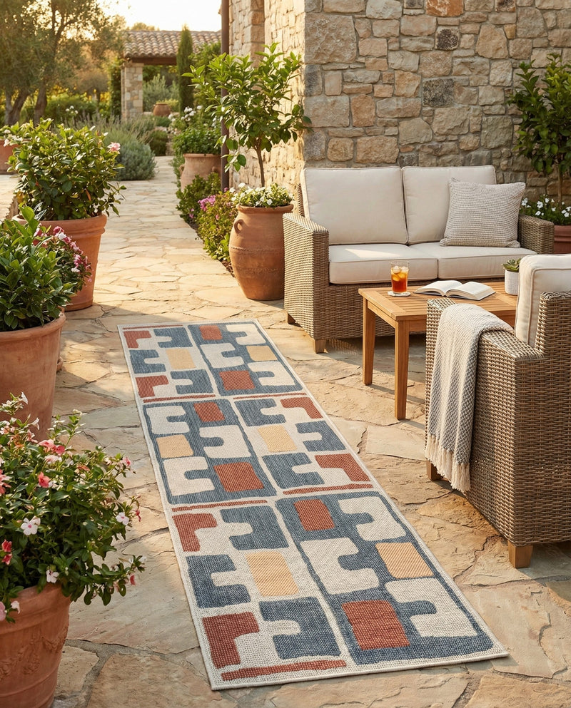 Coastal Terrace Collection Area Rug -  Sail Runner Ivory and Blue  lifestyle 48