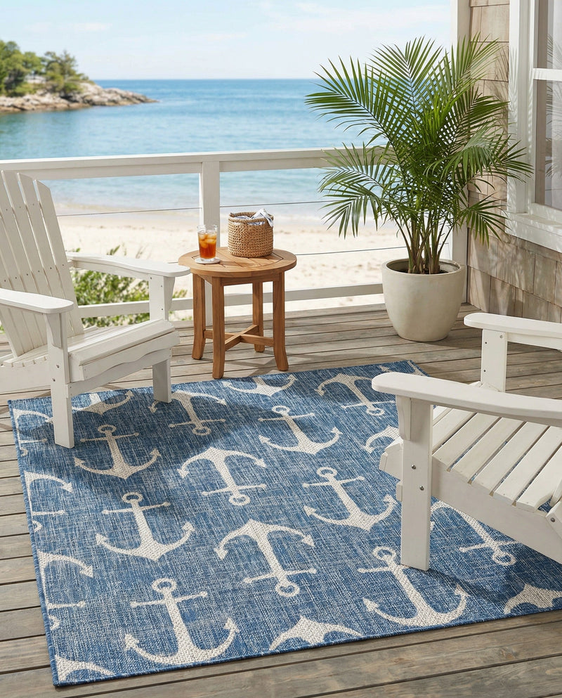 Seaside Haven Rugs Collection Area Rug - Sapphire (Blue) Square Blue  lifestyle 24
