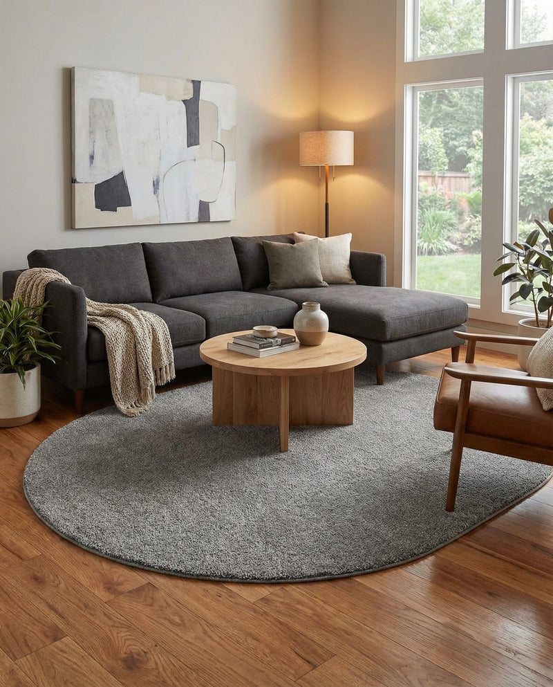 Solid Shag Seaside Collection Area Rug - Azure Cove (Gray) Oval Gray  lifestyle 54