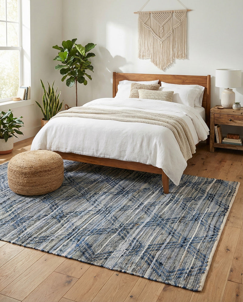 Thar Cotton Collection Area Rug - Pune Rectangle Denim blue  lifestyle 3