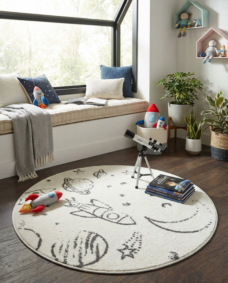 Wonder Tykes Collection Area Rug -  Jigsaw Round Ivory  lifestyle 48