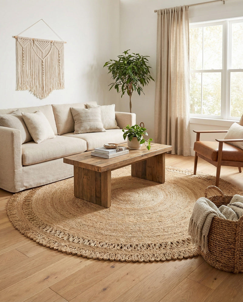 Woven Seaside Jute Collection Area Rug - Seaside Round Natural  lifestyle 11