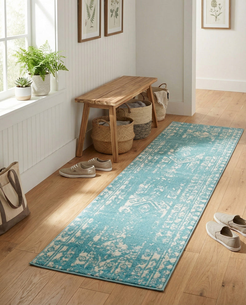 Brighton Stripes Collection Area Rug - Sussex (Light Blue) Runner Light Blue  lifestyle 71
