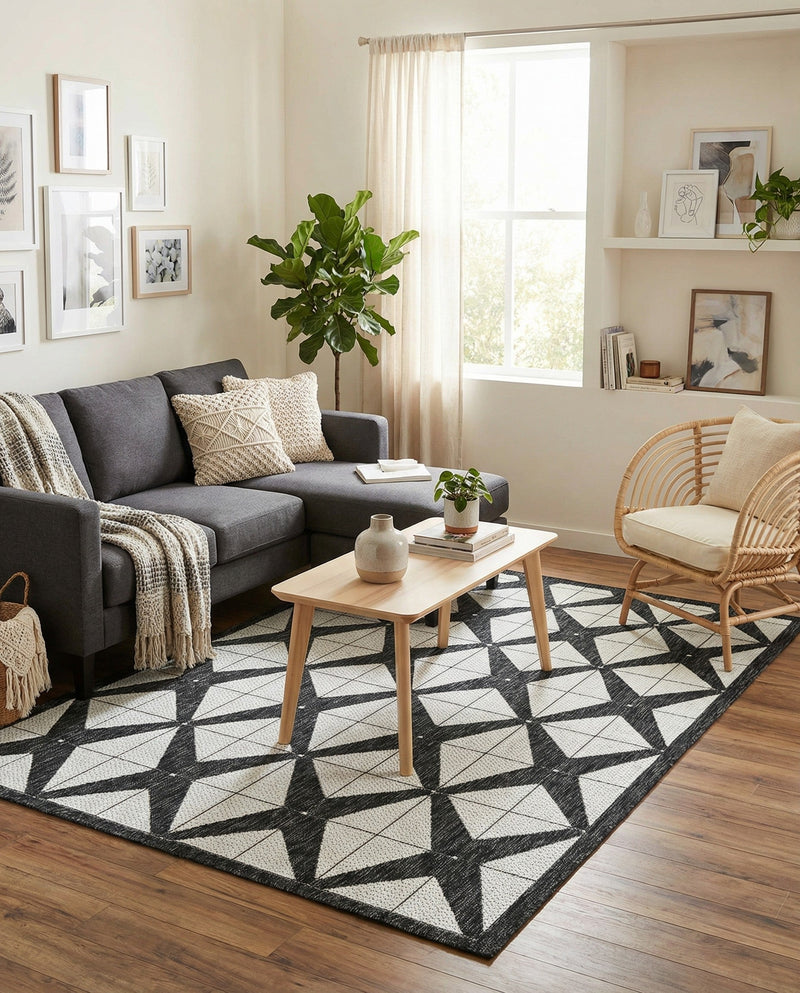 Urban Terrace Collection Area Rug -  Hudson Rectangle Black and White  lifestyle 7