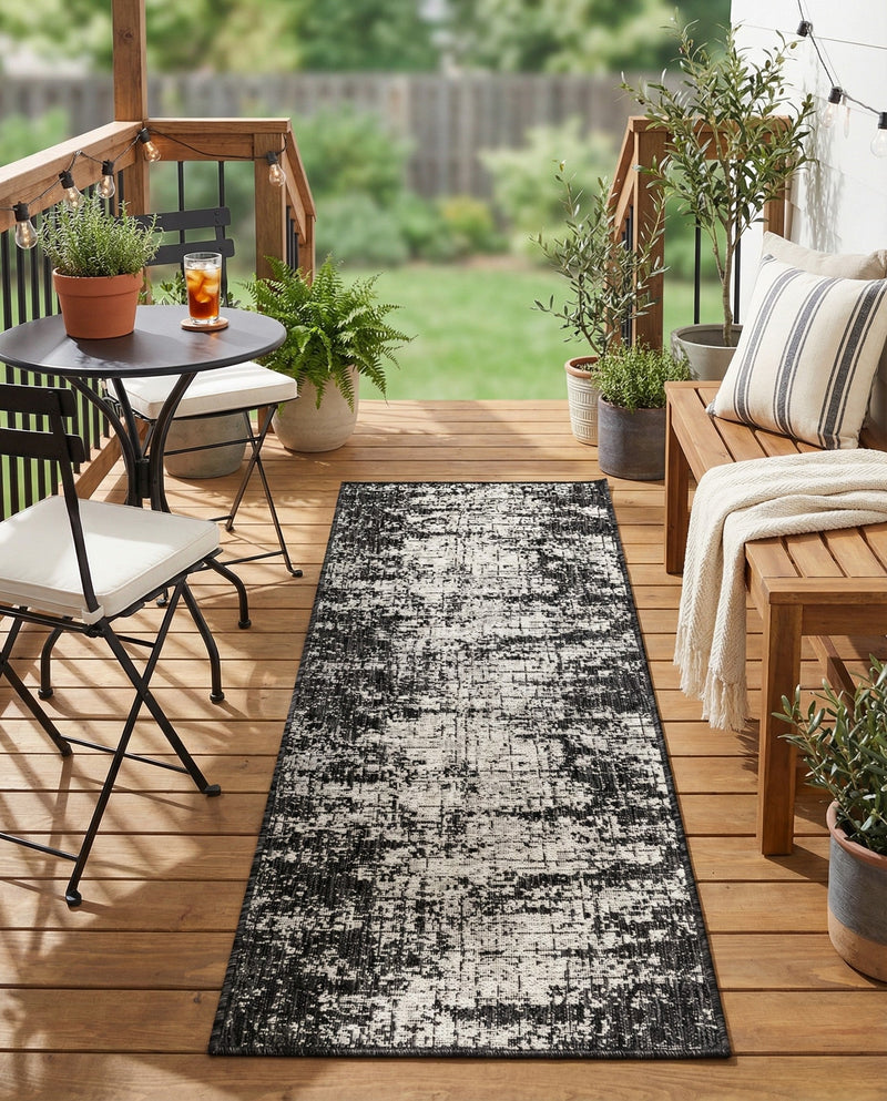 Urban Terrace Collection Area Rug -  Midtown Runner Black and White  lifestyle 20