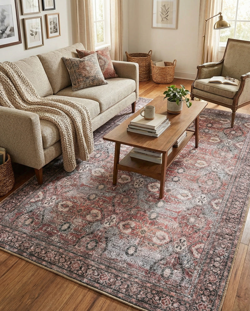 Heritage Elegance Collection Area Rug -  Hampton Rectangle Antique Red  lifestyle 17