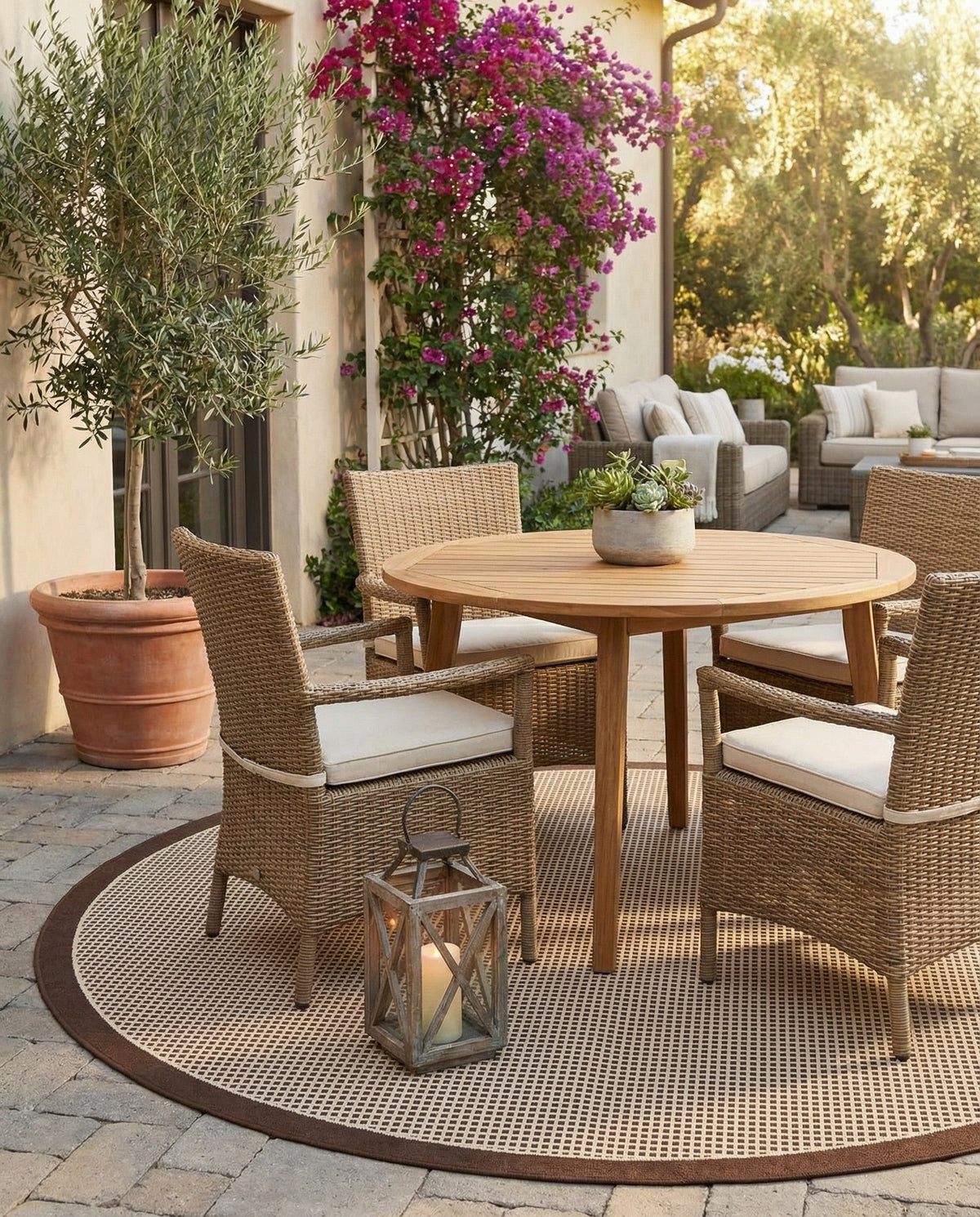 Terrace Fringe Collection Area Rug - Oceanside Round Brown  lifestyle 171
