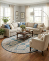 Seville Stripes Collection Area Rug -  Granada (Blue) Oval Blue  lifestyle 56