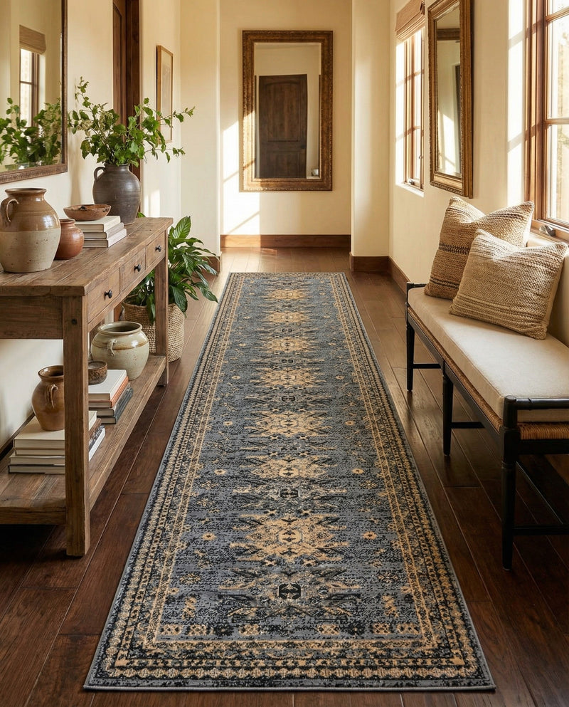 Tabriz Tapestries Collection Area Rug - Azerbaijan (Gray) Runner Gray  lifestyle 67