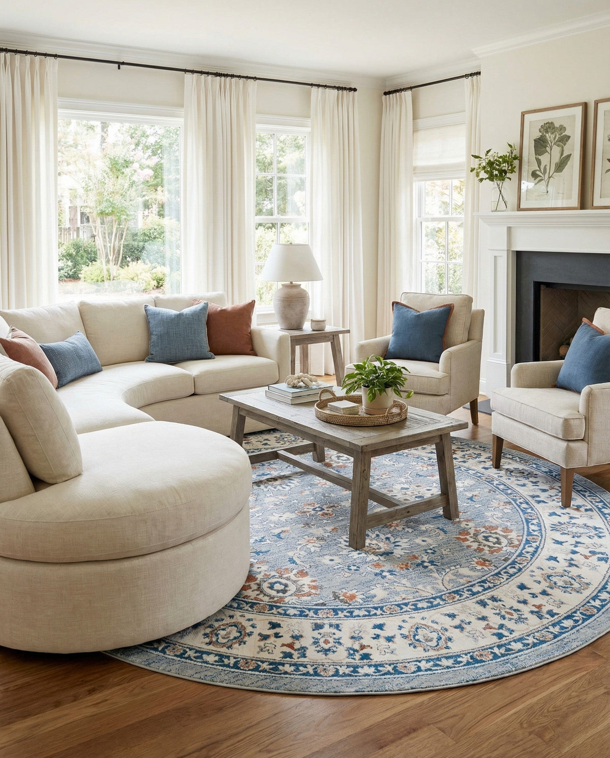 Savannah Elegance Collection Area Rug - Augusta (Aqua Blue) Round Aqua Blue  lifestyle 120