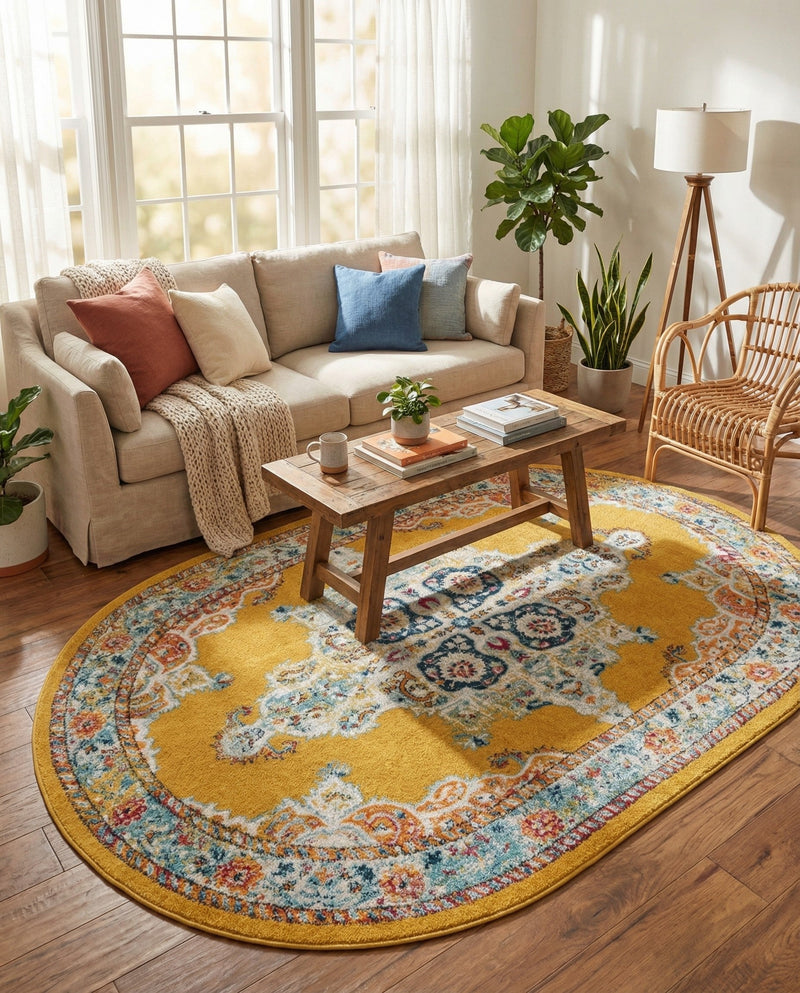 Beverly Grove Collection Area Rug -  Fairfax (Yellow) Oval Yellow  lifestyle 66
