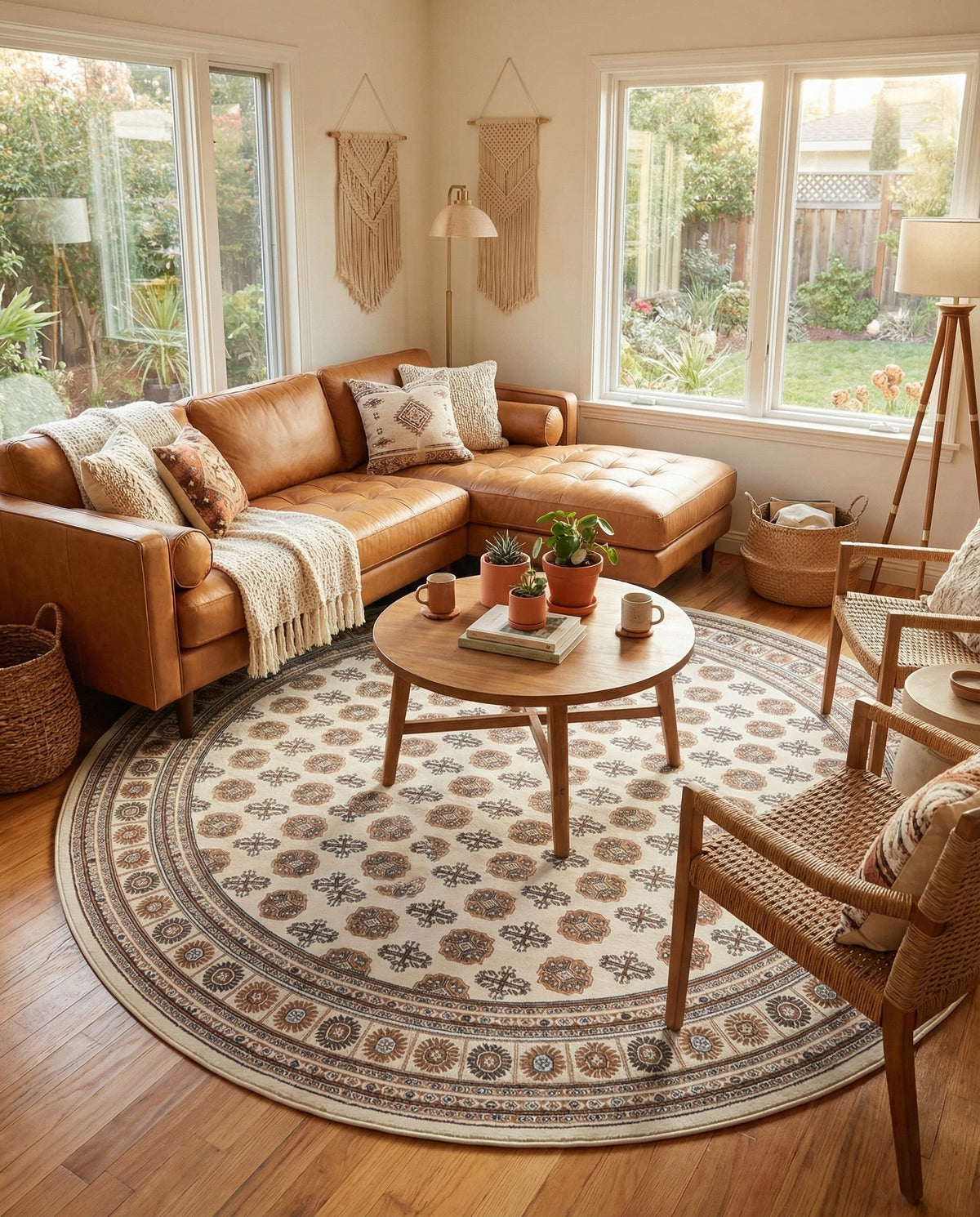 Samarkand Elegance Collection Area Rug -  Margilan (Ivory) Round Ivory  lifestyle 85