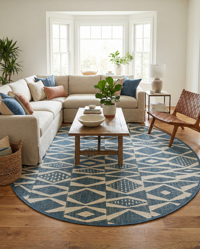 Coastal Terrace Collection Area Rug -  Tidepool Round Blue  lifestyle 27