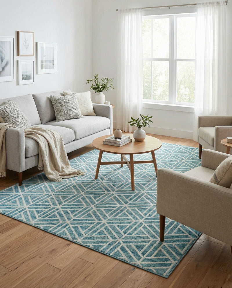 Garden Maze Retreat Collection Area Rug -  Topiarytrail Rectangle Blue  lifestyle 39