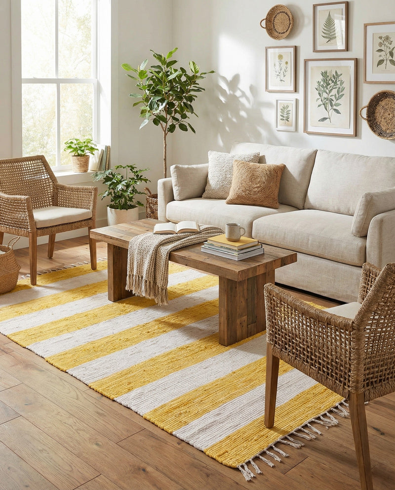 Tassel Trail Collection Area Rug - Pathway (Yellow and Ivory) Rectangle Yellow and Ivory  lifestyle 14