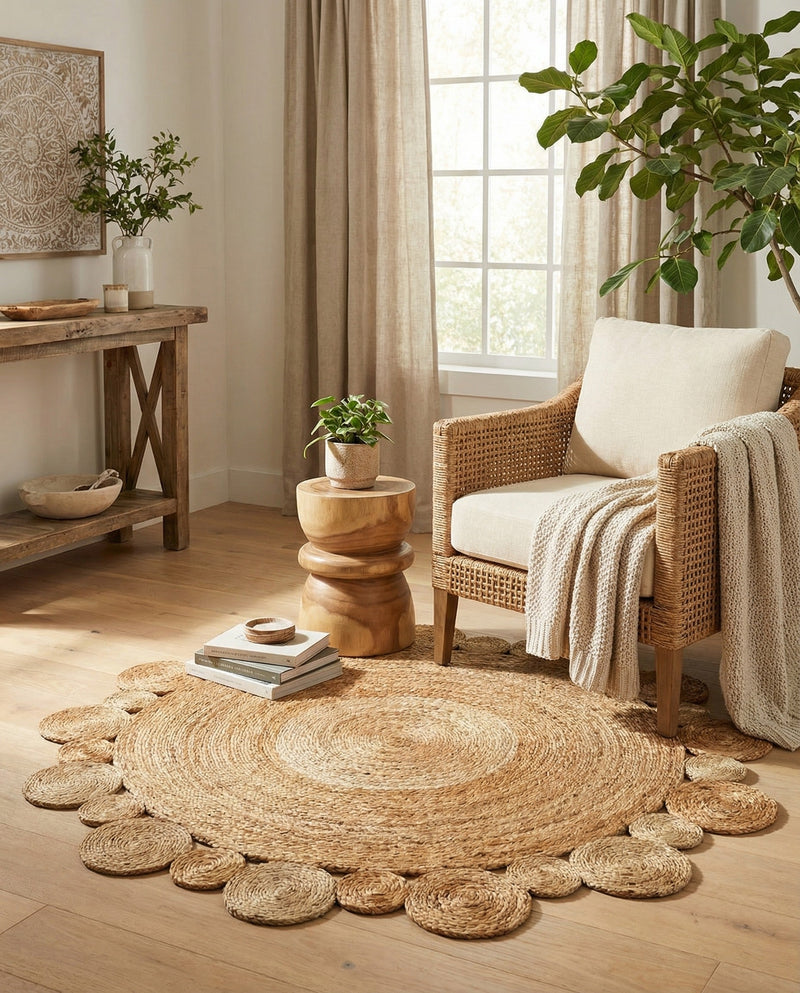 Woven Seaside Jute Collection Area Rug - Sienna Round Natural  lifestyle 44
