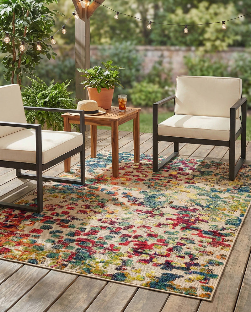 Outdoor Marrakesh Collection Area Rug -  Oujda Rectangle Multi  lifestyle 15