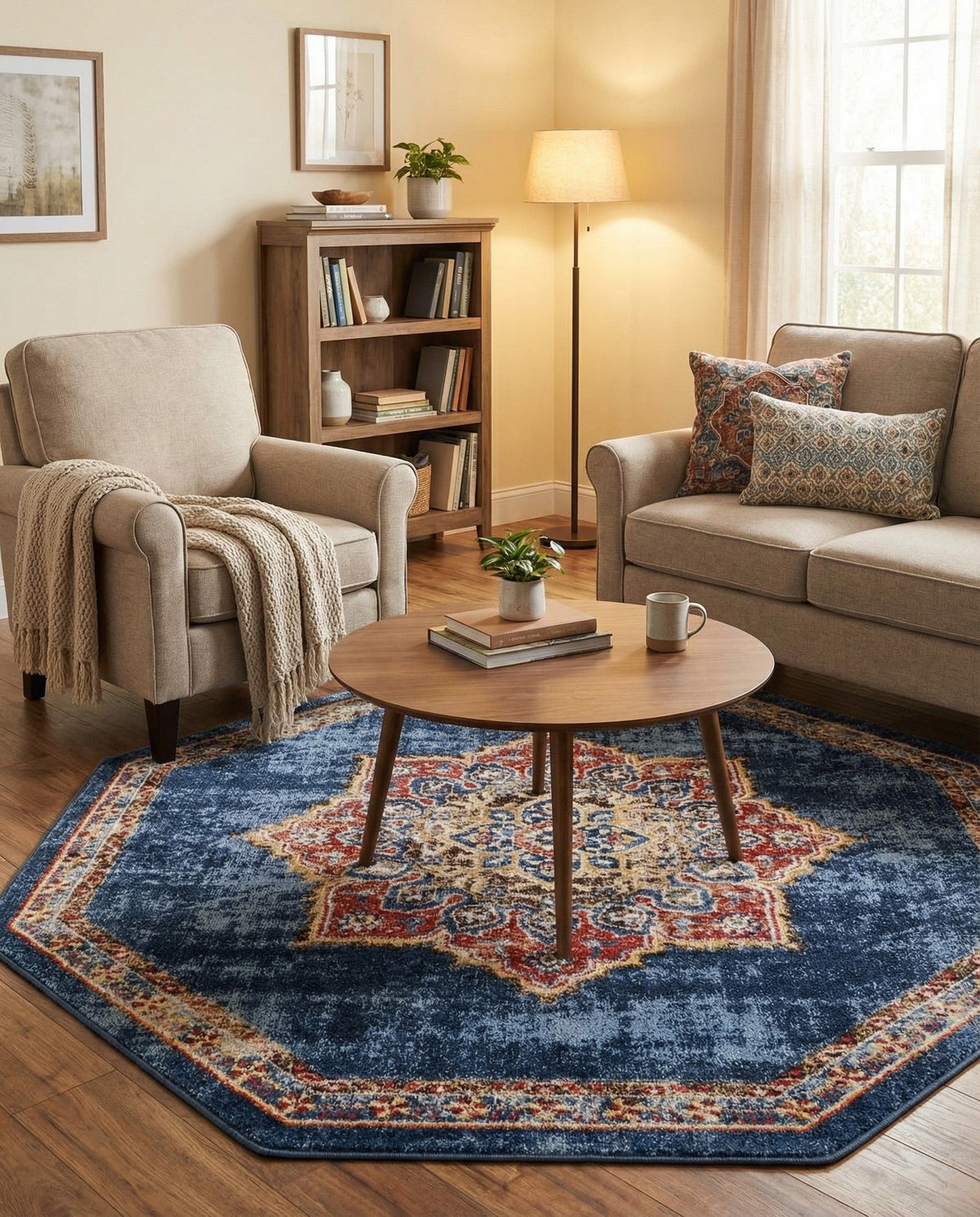 Eden Oasis Collection Area Rug -  Tranquility (Dark Blue) Octagon Dark Blue  lifestyle 94