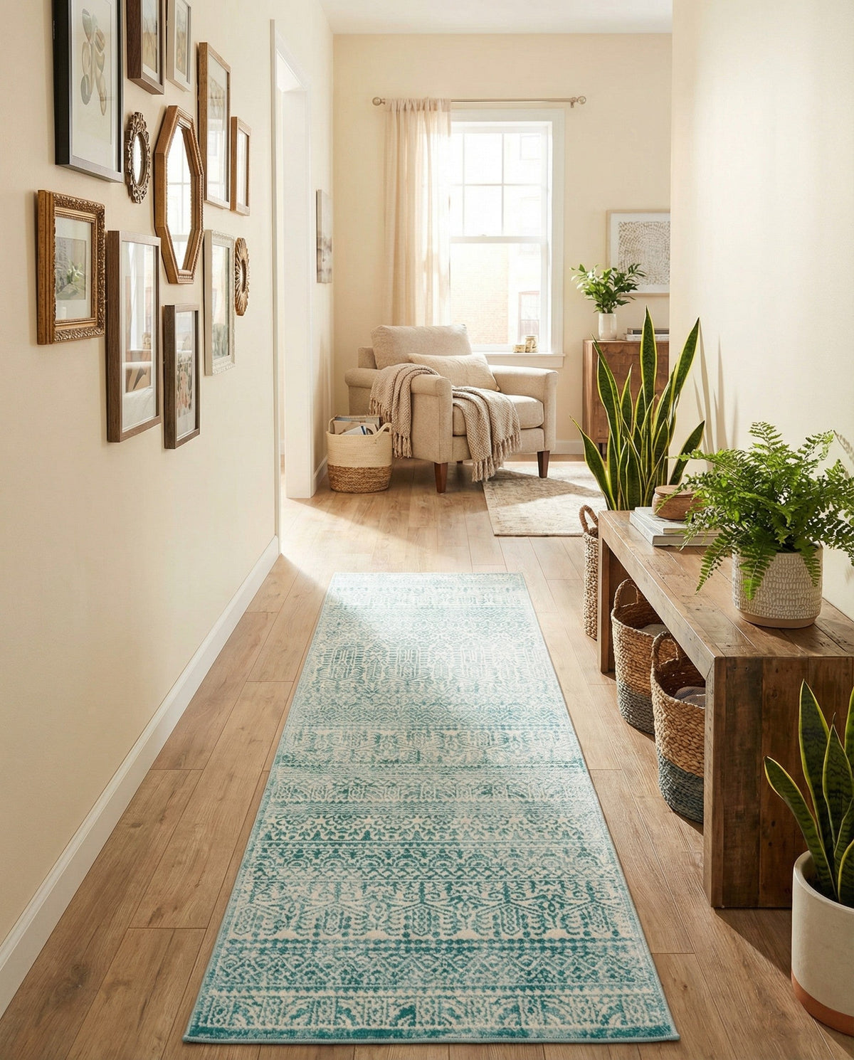 Metro Heights Collection Area Rug -  Chelsea Runner Teal  lifestyle 154