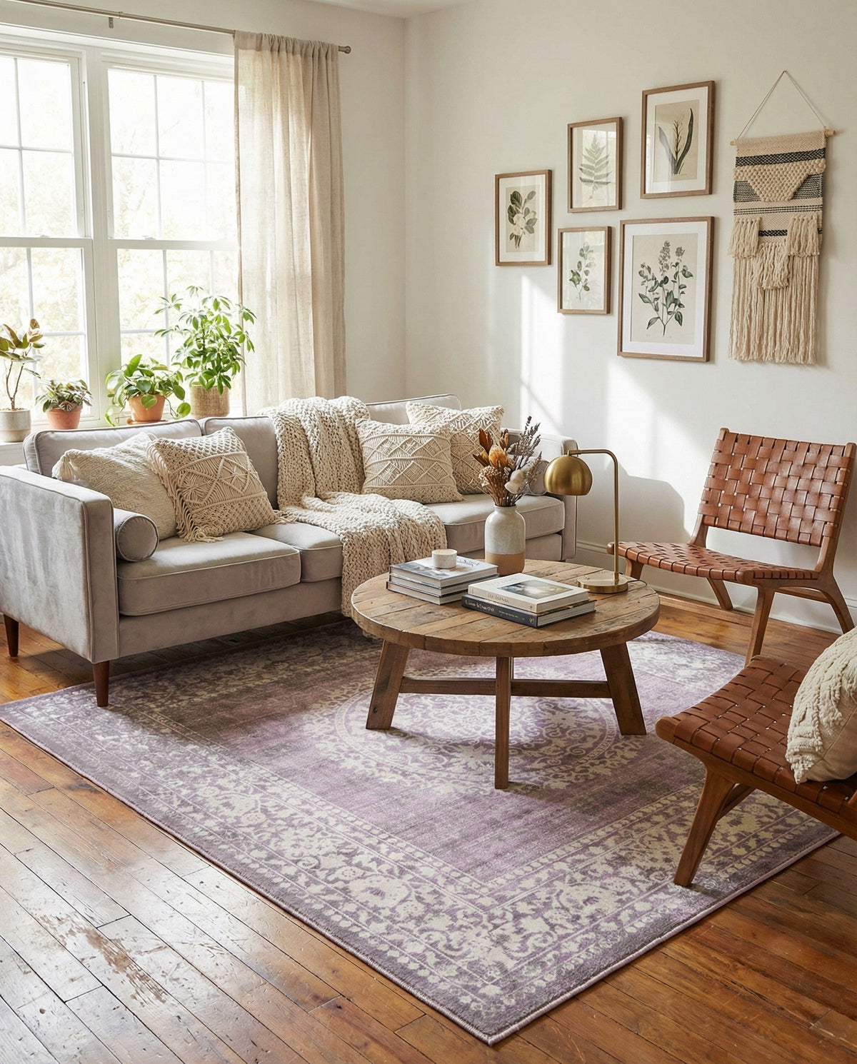 Rustic Charm Revival Collection Area Rug -  Meadowland Square Purple  lifestyle 146