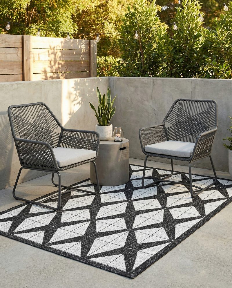 Urban Terrace Collection Area Rug -  Hudson Rectangle Black and White  lifestyle 8