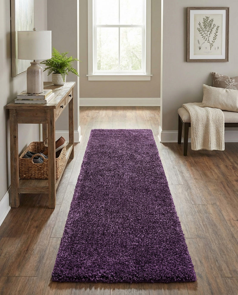 Solid Shag Seaside Collection Area Rug - Azure Cove (Violet) Runner Violet  lifestyle 58