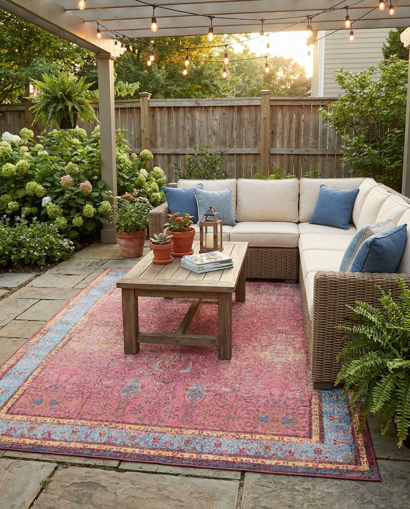 Patio Heritage Collection Area Rug -  Serenity Rectangle Vintage Salmon Coral  lifestyle 12