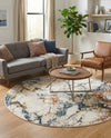 Jewel Oasis Collection Area Rug -  Opaline Round White Navy  lifestyle 76