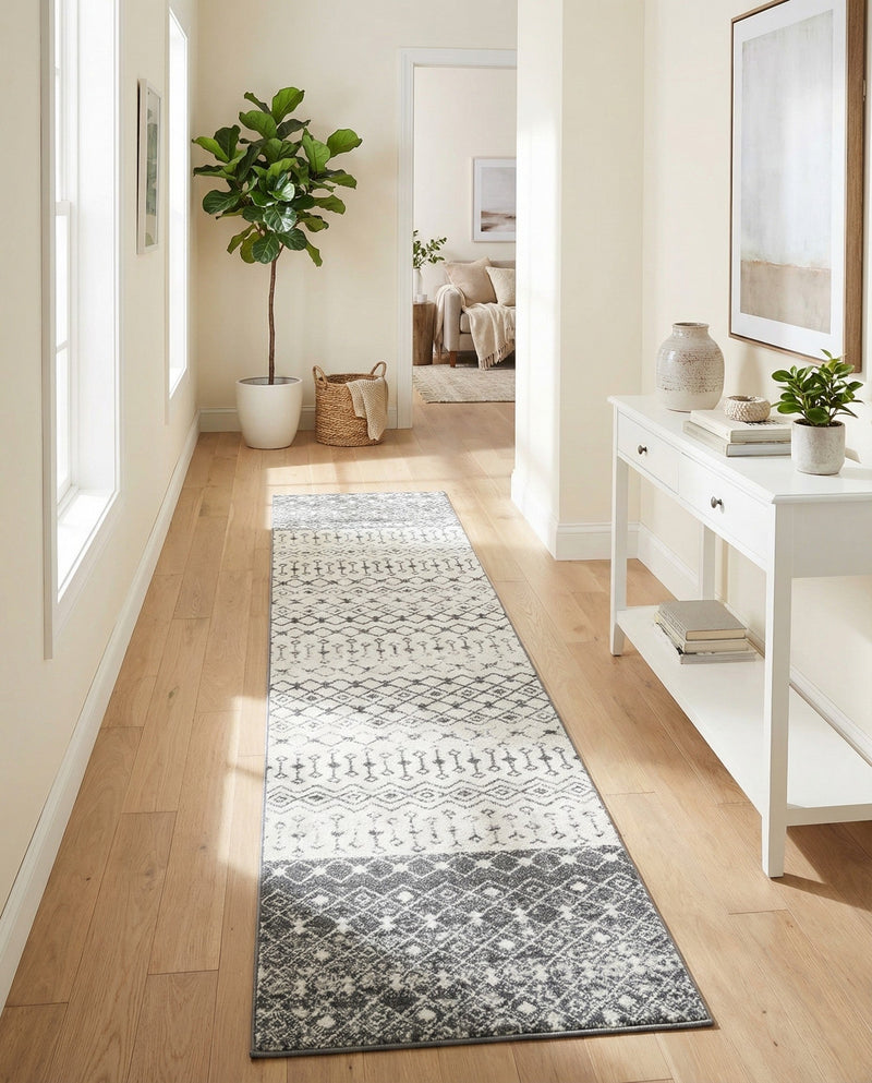 Mediterranean Lattice Collection Area Rug -  Casablanca (Ivory and Gray) Runner Ivory and Gray  lifestyle 86